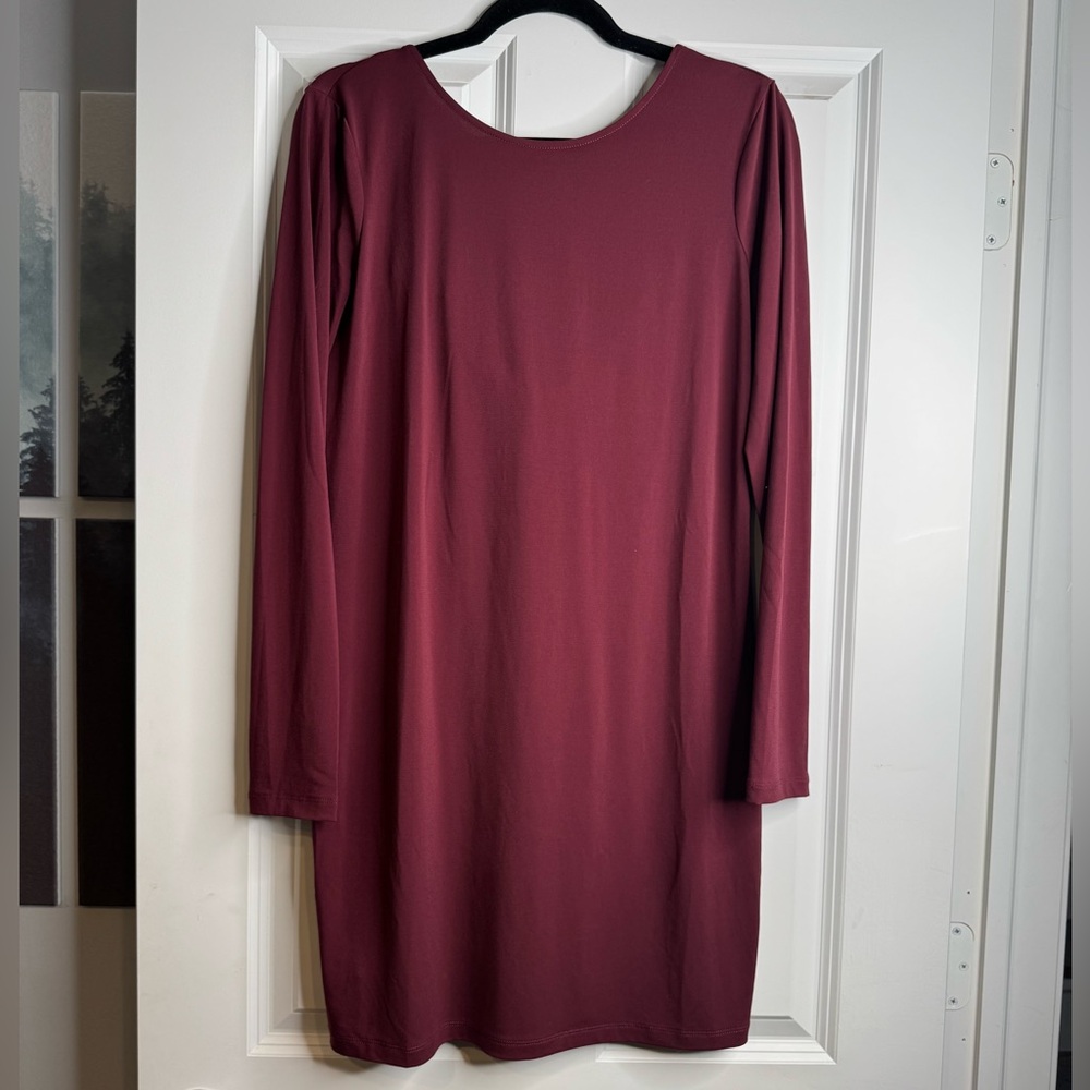 BCBGeneration - Burgundy Long Sleeve Dress with Drape Back - Size: L